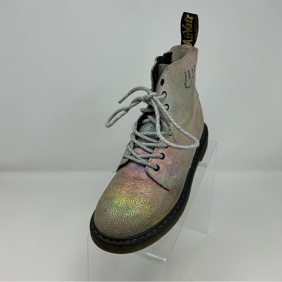 Dr. Martens Pascal White Metallic Rainbow Glitter Lace Up Kids Boots Size 3 - Picture 3 of 15